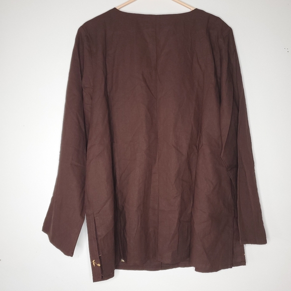 Womens Linen Cotton Top Shirt Size 2X Brown Floral Boho Chic Lagenlook Fall - Picture 6 of 9